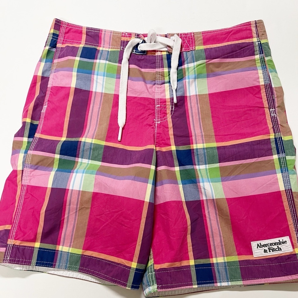 Abercrombie & Fitch Mens Vintage Multicolor Plaid Tie Up Board Shorts Size XL